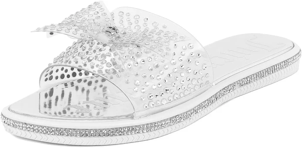 Juicy Couture Women's Slide Sandals - Glitter Bling Open Toe Sparkle Flats - Dressy Summer Casual Footwear