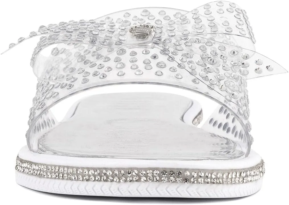 Juicy Couture Women's Slide Sandals - Glitter Bling Open Toe Sparkle Flats - Dressy Summer Casual Footwear