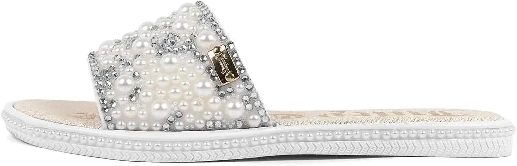Juicy Couture Women's Slide Sandals - Glitter Bling Open Toe Sparkle Flats - Dressy Summer Casual Footwear