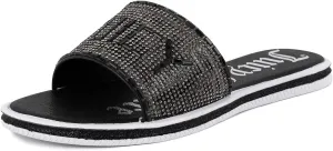 Juicy Couture Women's Slide Sandals - Glitter Bling Open Toe Sparkle Flats - Dressy Summer Casual Footwear