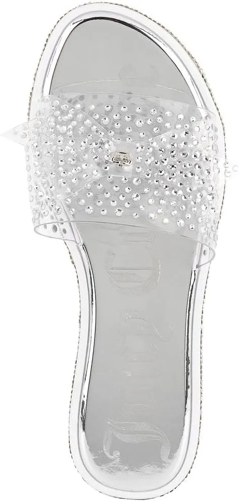 Juicy Couture Women's Slide Sandals - Glitter Bling Open Toe Sparkle Flats - Dressy Summer Casual Footwear