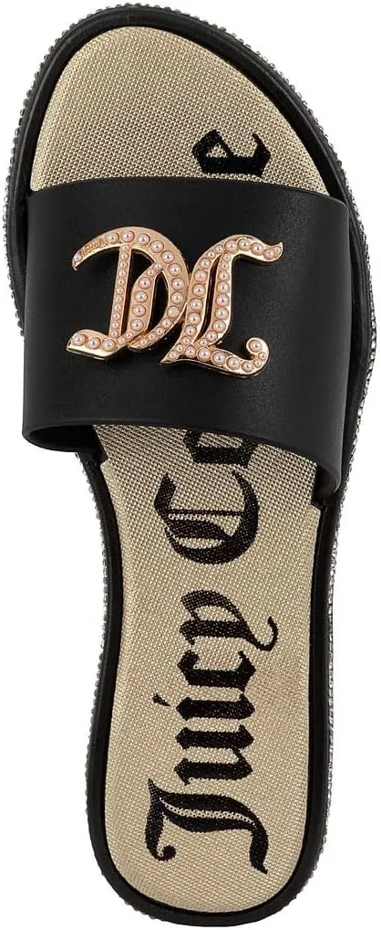 Juicy Couture Women's Slide Sandals - Glitter Bling Open Toe Sparkle Flats - Dressy Summer Casual Footwear