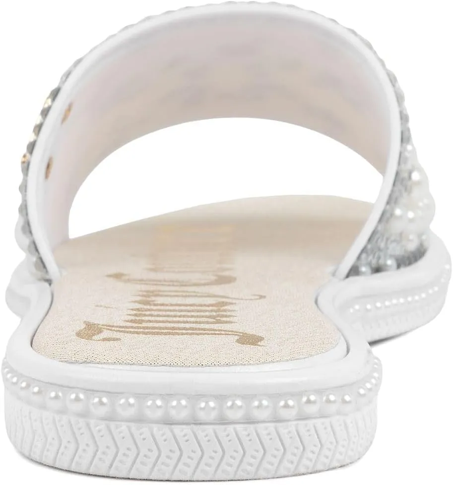Juicy Couture Women's Slide Sandals - Glitter Bling Open Toe Sparkle Flats - Dressy Summer Casual Footwear