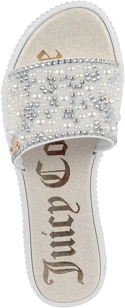 Juicy Couture Women's Slide Sandals - Glitter Bling Open Toe Sparkle Flats - Dressy Summer Casual Footwear