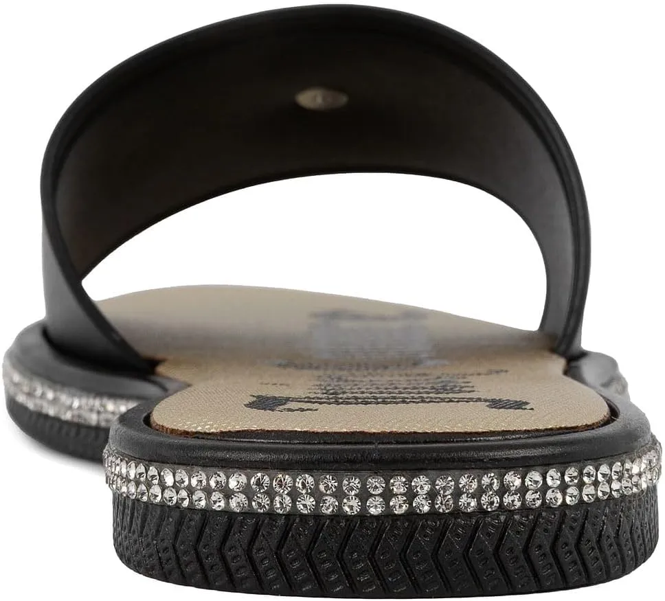 Juicy Couture Women's Slide Sandals - Glitter Bling Open Toe Sparkle Flats - Dressy Summer Casual Footwear