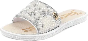 Juicy Couture Women's Slide Sandals - Glitter Bling Open Toe Sparkle Flats - Dressy Summer Casual Footwear