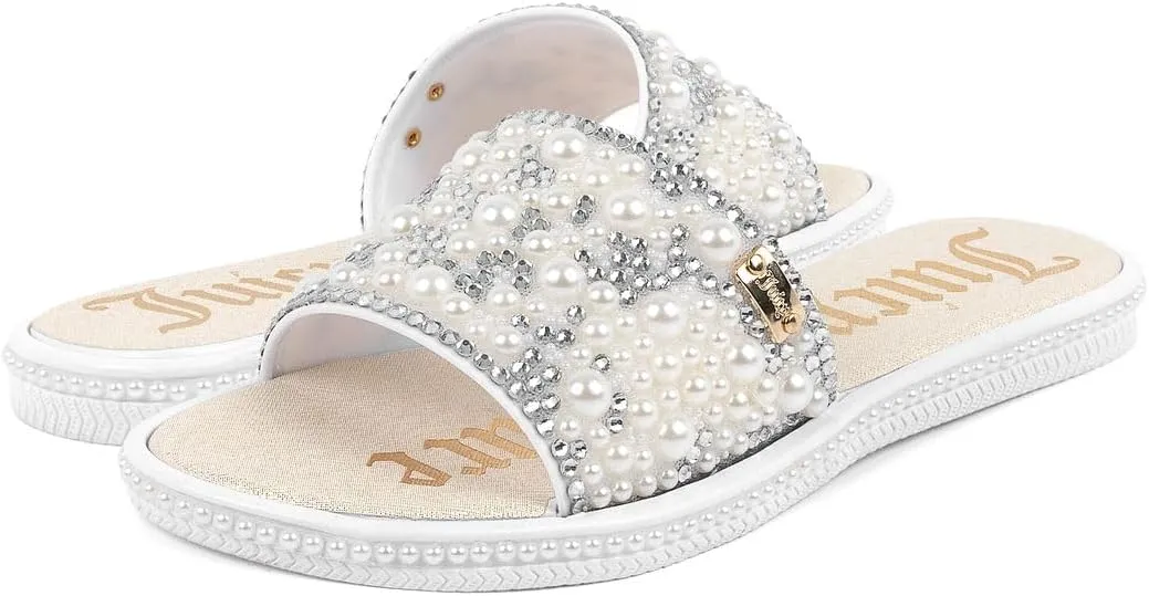 Juicy Couture Women's Slide Sandals - Glitter Bling Open Toe Sparkle Flats - Dressy Summer Casual Footwear