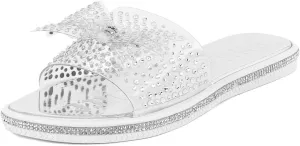 Juicy Couture Women's Slide Sandals - Glitter Bling Open Toe Sparkle Flats - Dressy Summer Casual Footwear