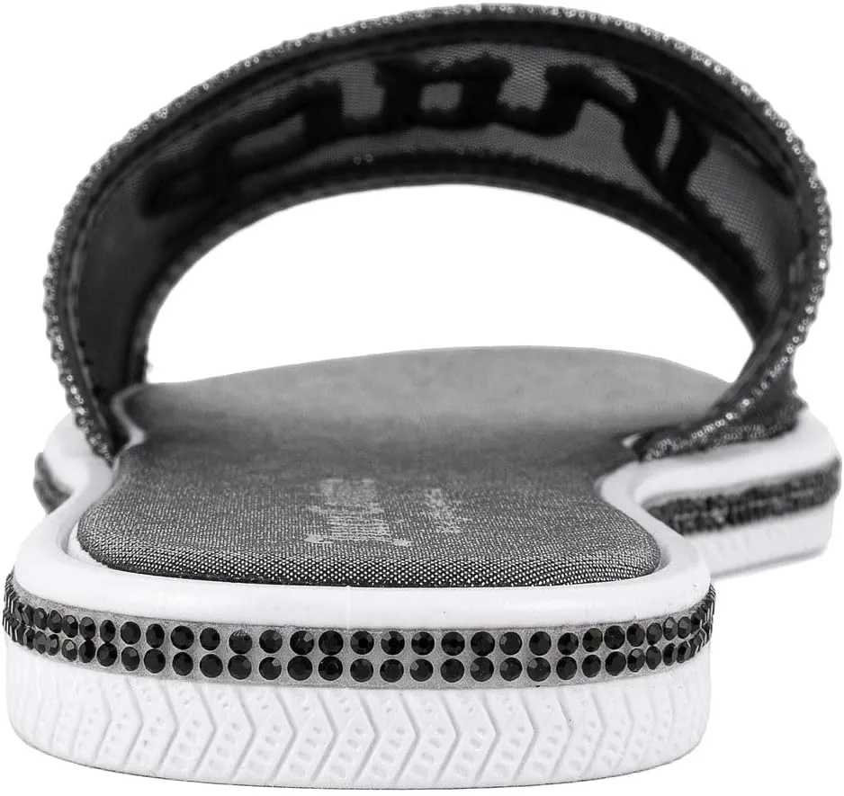 Juicy Couture Women's Slide Sandals - Glitter Bling Open Toe Sparkle Flats - Dressy Summer Casual Footwear