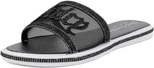 Juicy Couture Women's Slide Sandals - Glitter Bling Open Toe Sparkle Flats - Dressy Summer Casual Footwear