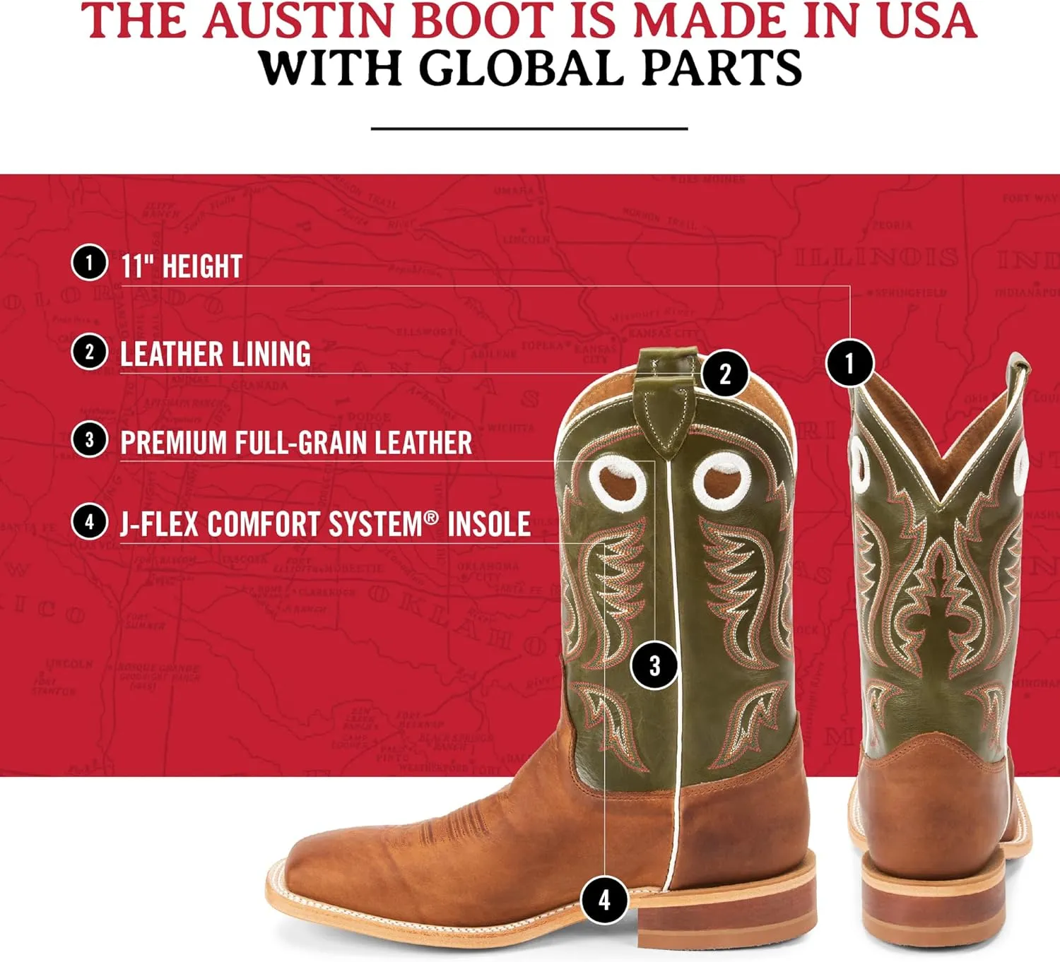 Justin Men's Austin II 11" tall Bent Rail Western Boot