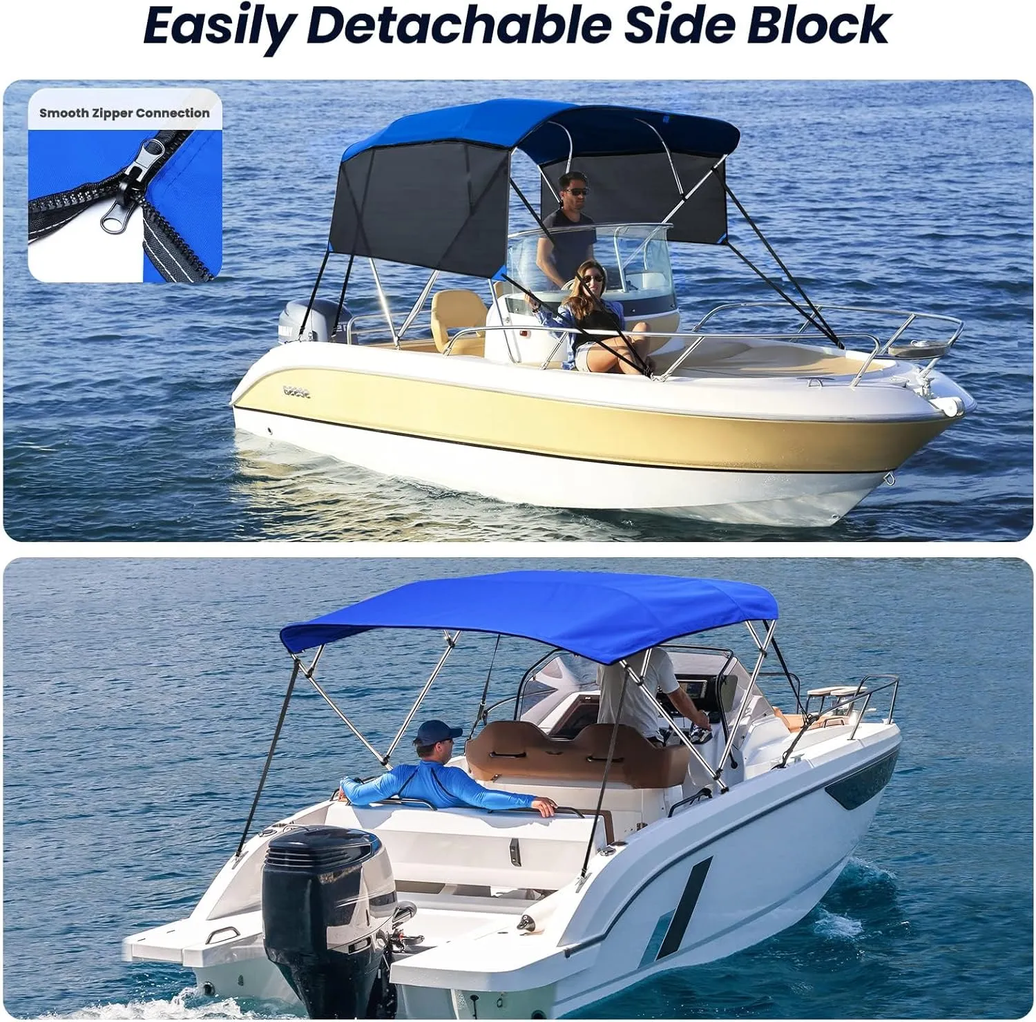 KAKIT 3 4 Bow Bimini Tops for Boats with Mesh Sides Heavy Duty Cover Adjustable 4 Straps Zippered Storage Boot