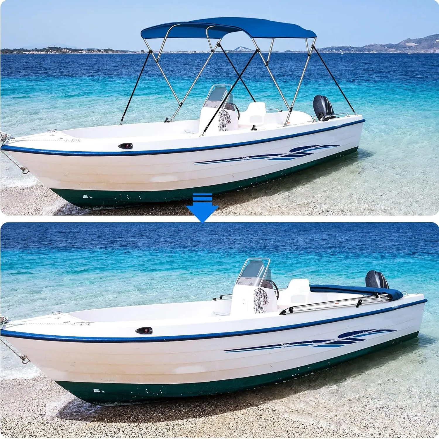 KAKIT 3 4 Bow Bimini Tops for Boats with Mesh Sides Heavy Duty Cover Adjustable 4 Straps Zippered Storage Boot