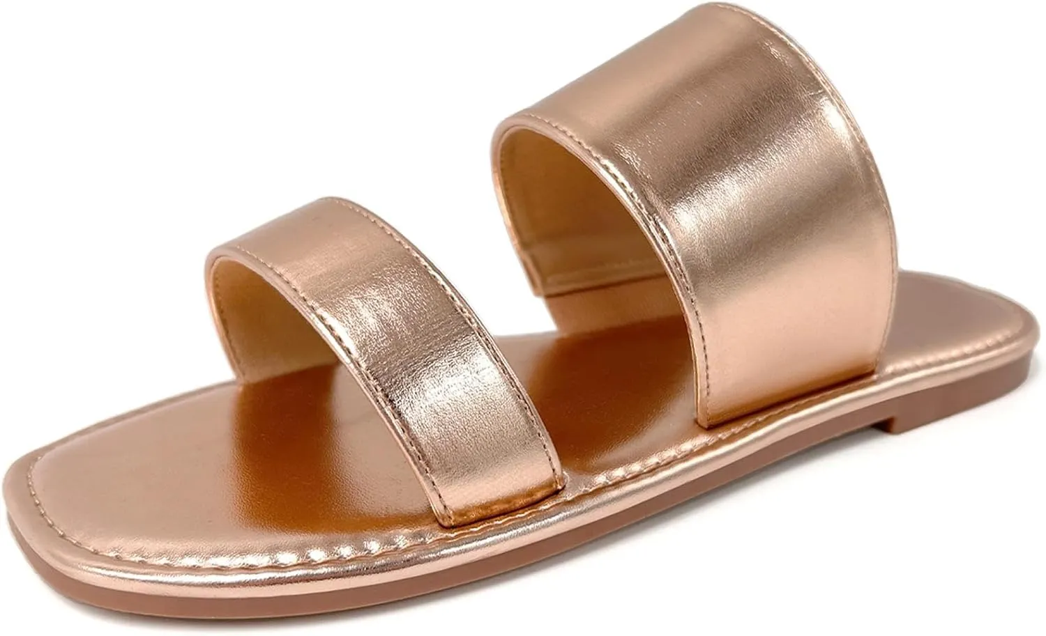 katliu Women's Flat Sandals Two Strap Slide Sandals Open Toe