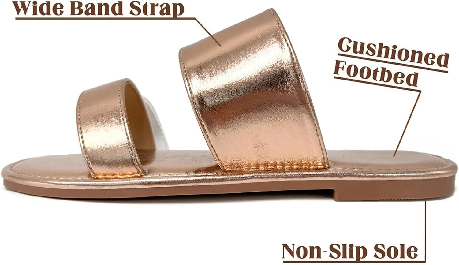 katliu Women's Flat Sandals Two Strap Slide Sandals Open Toe