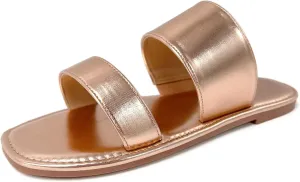 katliu Women's Flat Sandals Two Strap Slide Sandals Open Toe