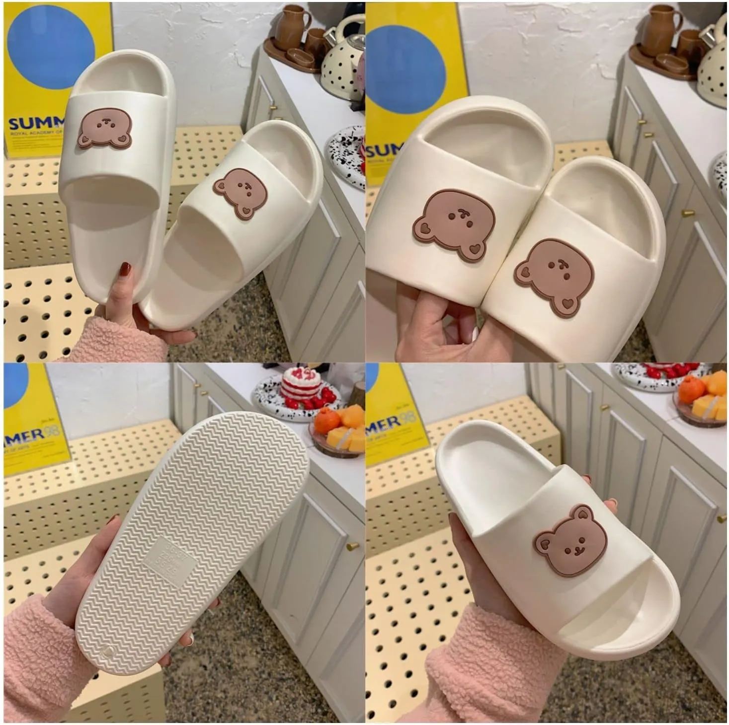 Kawaii Bear Slipper Cute Home Slide Cloud Slides Extra Soft for Beach Bathroom Women Teen Girls