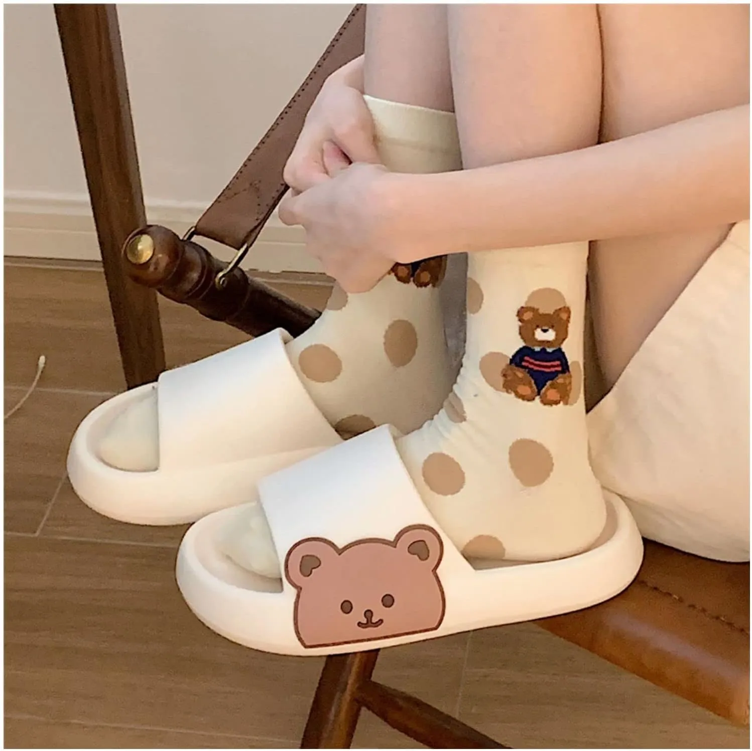 Kawaii Bear Slipper Cute Home Slide Cloud Slides Extra Soft for Beach Bathroom Women Teen Girls