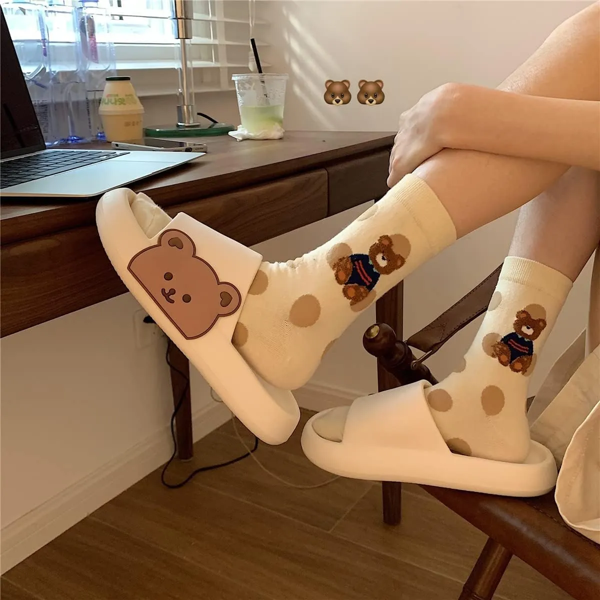 Kawaii Bear Slipper Cute Home Slide Cloud Slides Extra Soft for Beach Bathroom Women Teen Girls