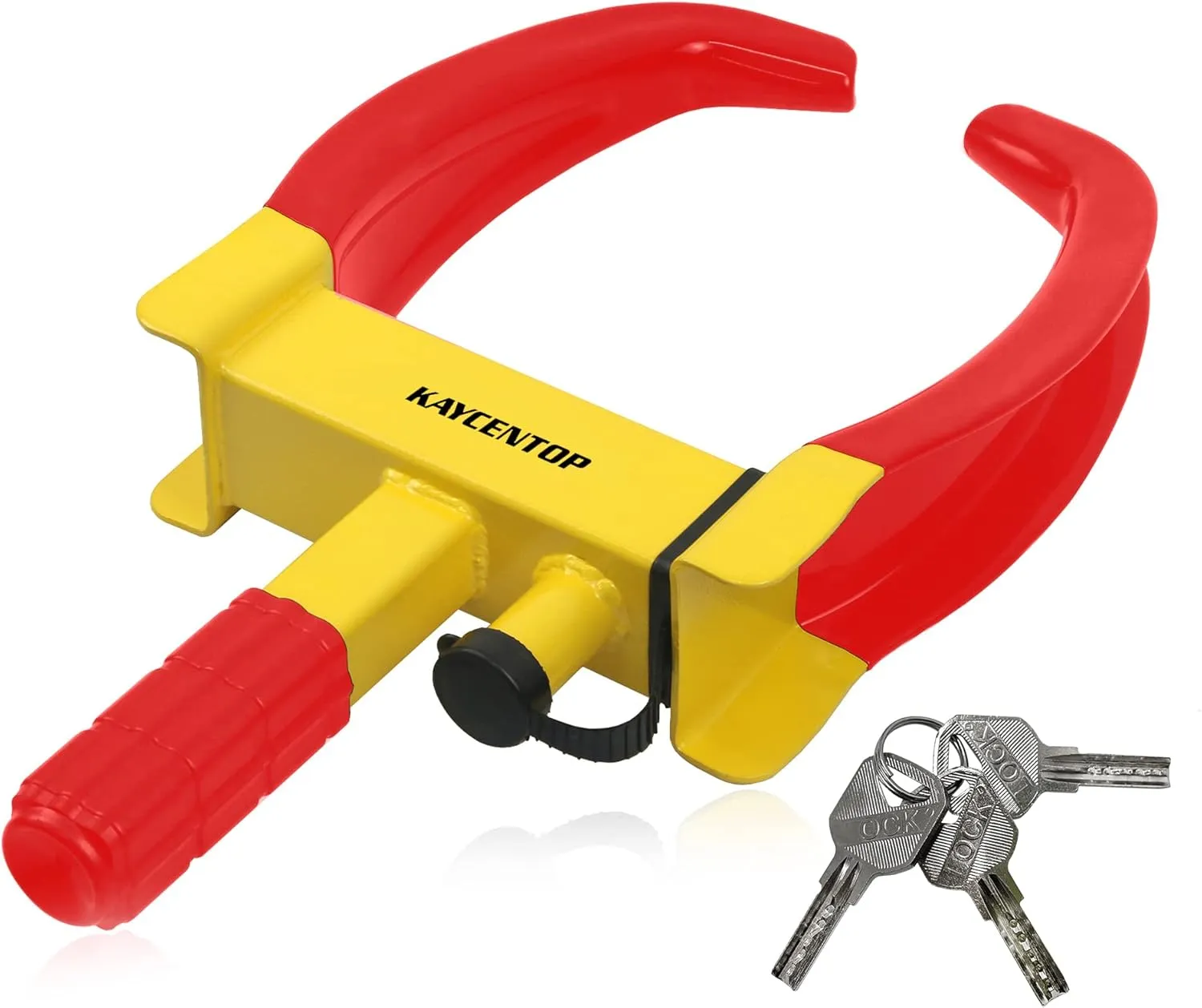 KAYCENTOP Wheel Clamp Lock Tire Lock Anti Theft Lock Fit Most Vehicles Max 11" Tire Width and 7" Reach for Trailers SUV Boats ATVs Motorcycles Golf Cart Great Deterrent Bright Yellow/Red, 3 Keys