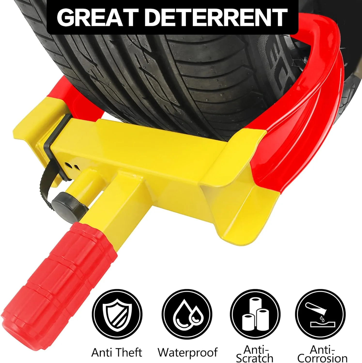 KAYCENTOP Wheel Clamp Lock Tire Lock Anti Theft Lock Fit Most Vehicles Max 11" Tire Width and 7" Reach for Trailers SUV Boats ATVs Motorcycles Golf Cart Great Deterrent Bright Yellow/Red, 3 Keys