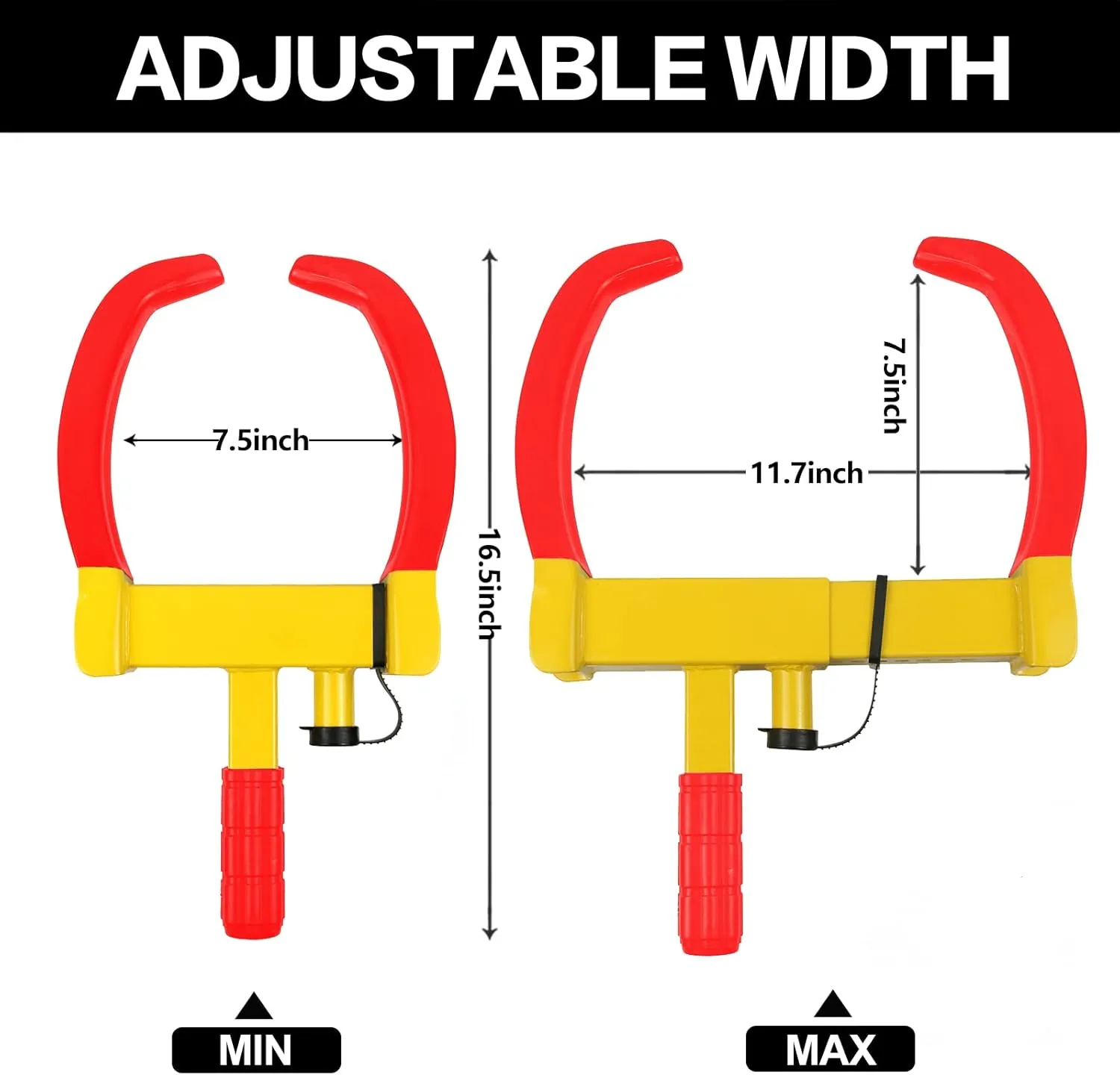 KAYCENTOP Wheel Clamp Lock Tire Lock Anti Theft Lock Fit Most Vehicles Max 11" Tire Width and 7" Reach for Trailers SUV Boats ATVs Motorcycles Golf Cart Great Deterrent Bright Yellow/Red, 3 Keys