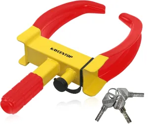 KAYCENTOP Wheel Clamp Lock Tire Lock Anti Theft Lock Fit Most Vehicles Max 11" Tire Width and 7" Reach for Trailers SUV Boats ATVs Motorcycles Golf Cart Great Deterrent Bright Yellow/Red, 3 Keys