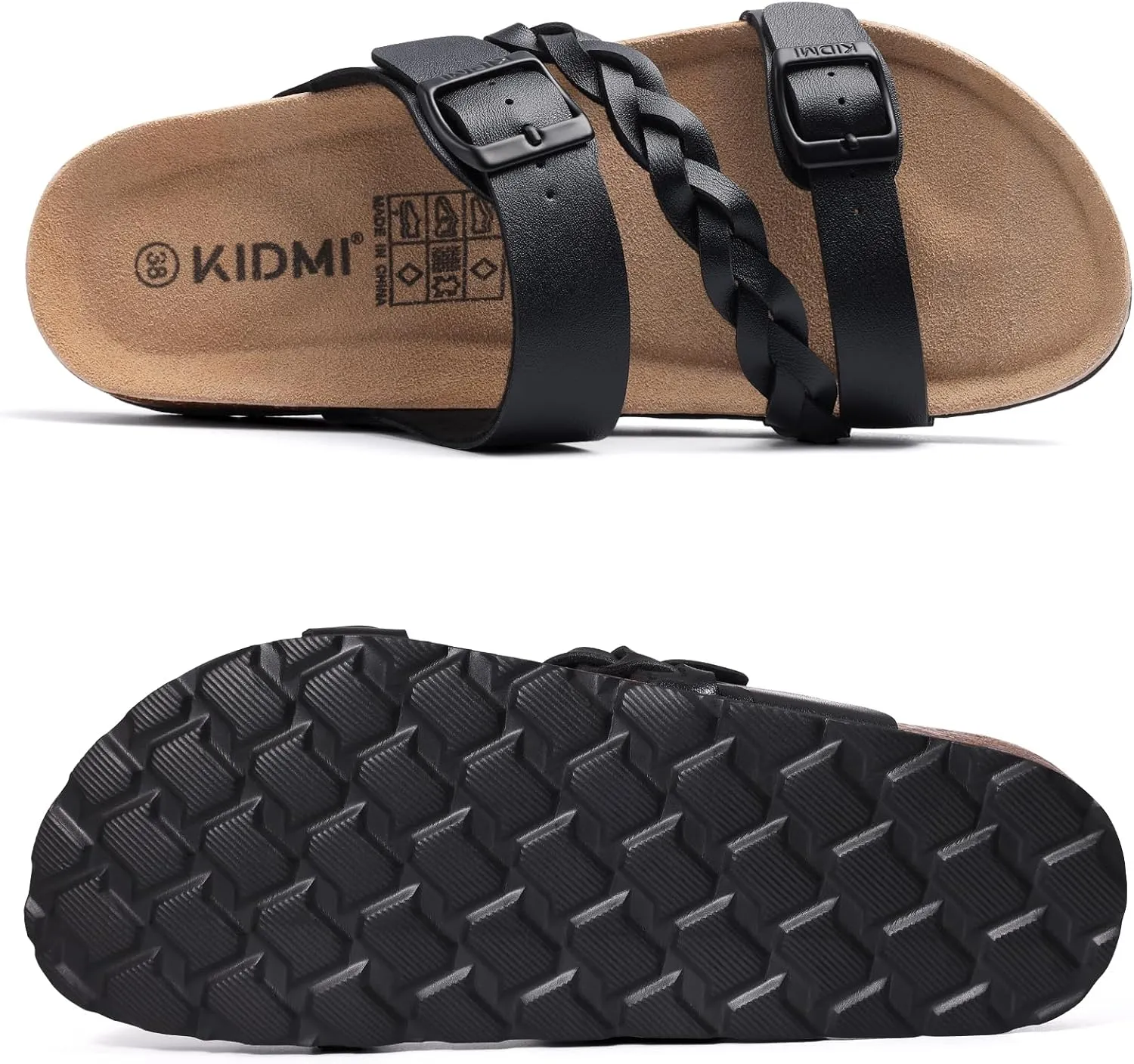KIDMI Women's Cork Footbed Sandals with Arch Support Comfortable Slip-On Slide Sandals With Adjustable Buckle for Summer