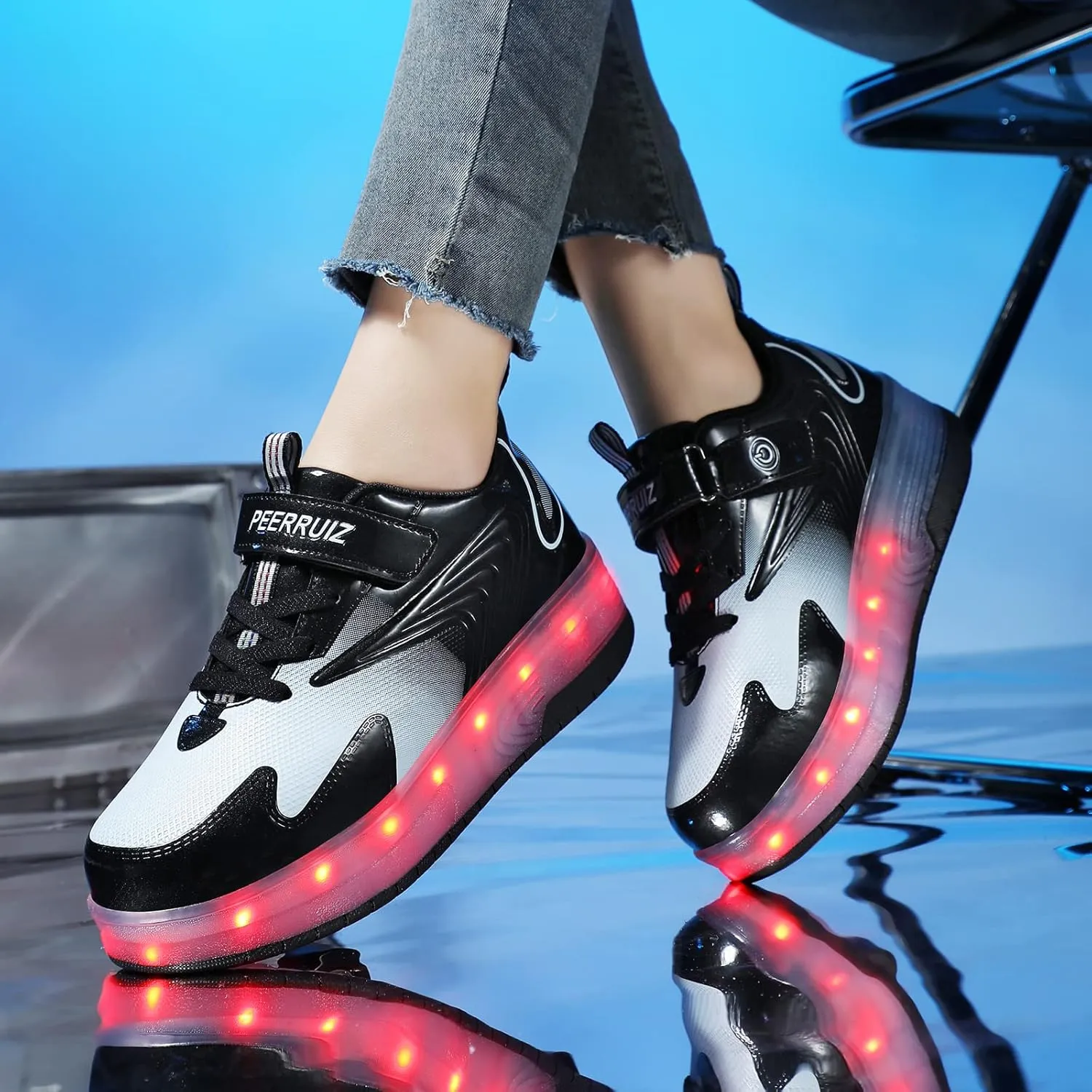 Kids LED Roller Skate Shoes with Double Wheels Rechargeable Retractable Wheels Light Up Sneakers for Christmas Birthday Gifts