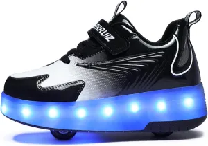 Kids LED Roller Skate Shoes with Double Wheels Rechargeable Retractable Wheels Light Up Sneakers for Christmas Birthday Gifts