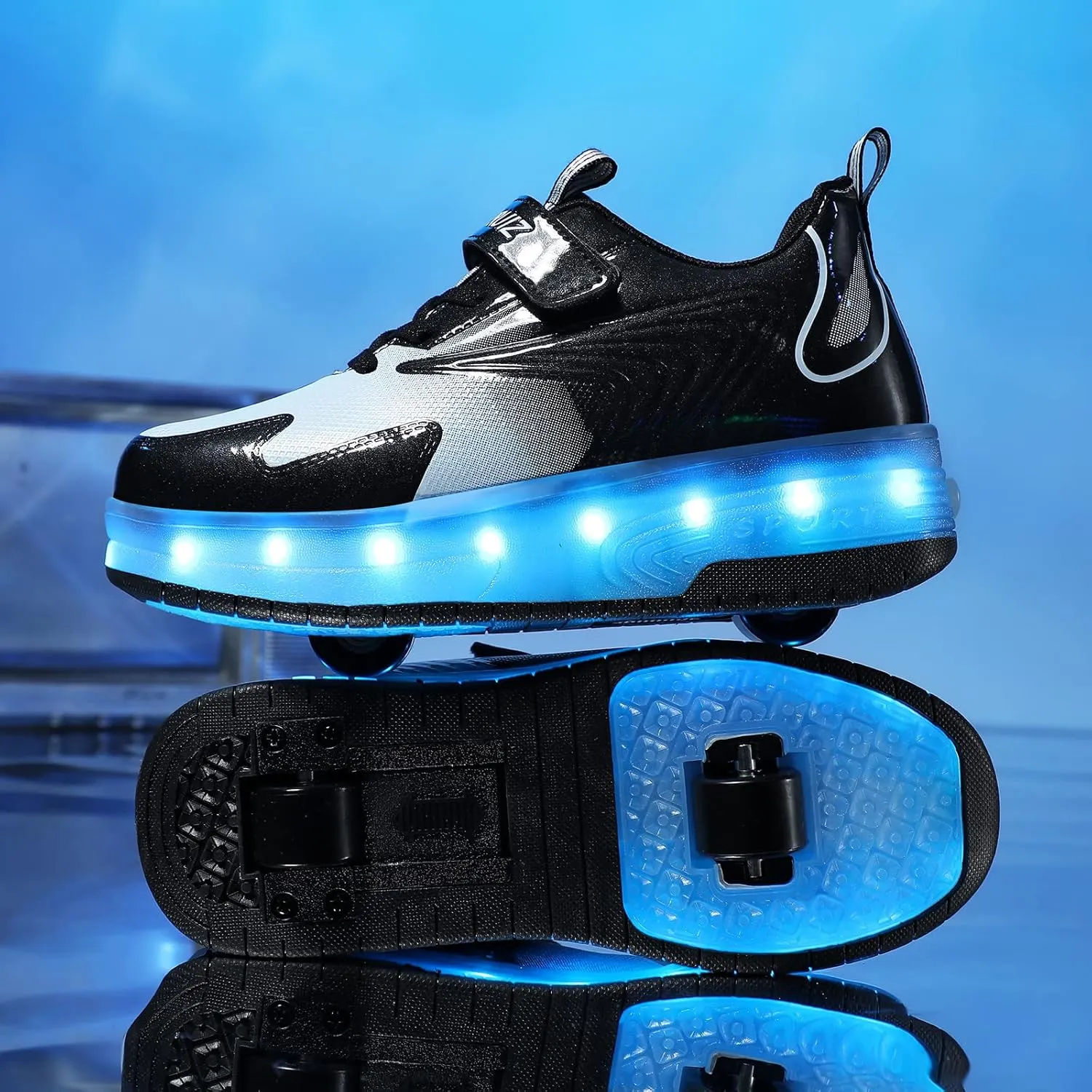 Kids LED Roller Skate Shoes with Double Wheels Rechargeable Retractable Wheels Light Up Sneakers for Christmas Birthday Gifts