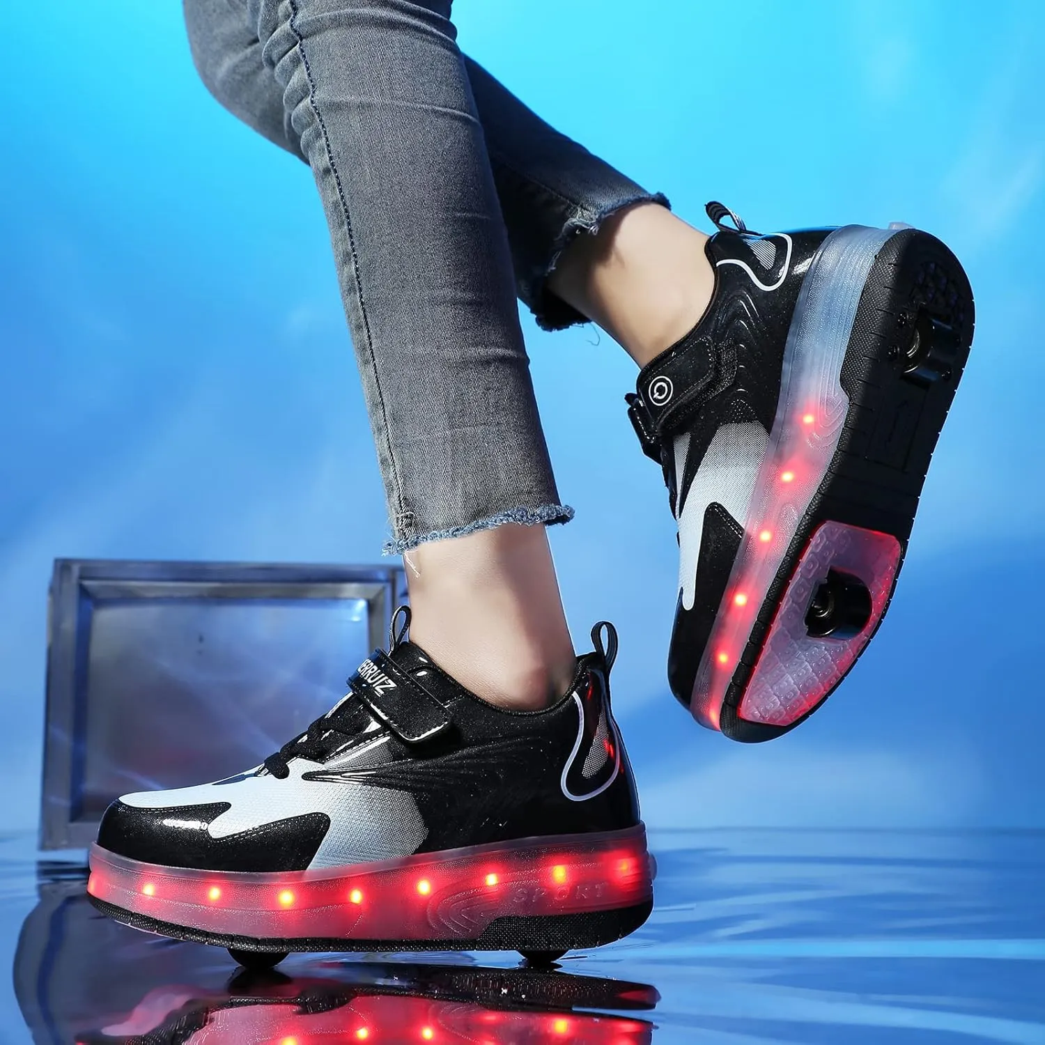 Kids LED Roller Skate Shoes with Double Wheels Rechargeable Retractable Wheels Light Up Sneakers for Christmas Birthday Gifts