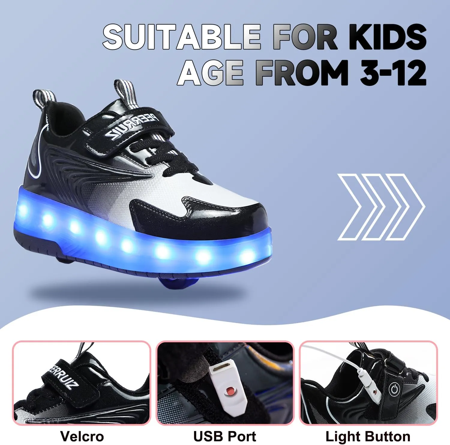 Kids LED Roller Skate Shoes with Double Wheels Rechargeable Retractable Wheels Light Up Sneakers for Christmas Birthday Gifts