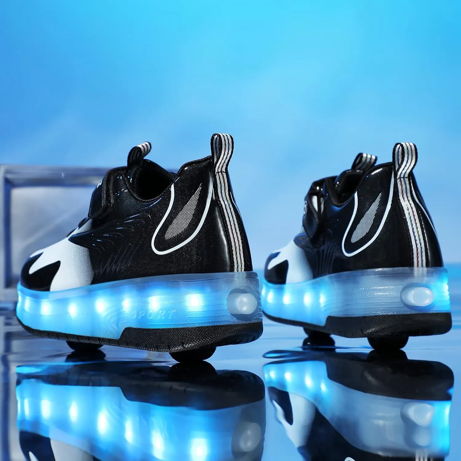 Kids LED Roller Skate Shoes with Double Wheels Rechargeable Retractable Wheels Light Up Sneakers for Christmas Birthday Gifts