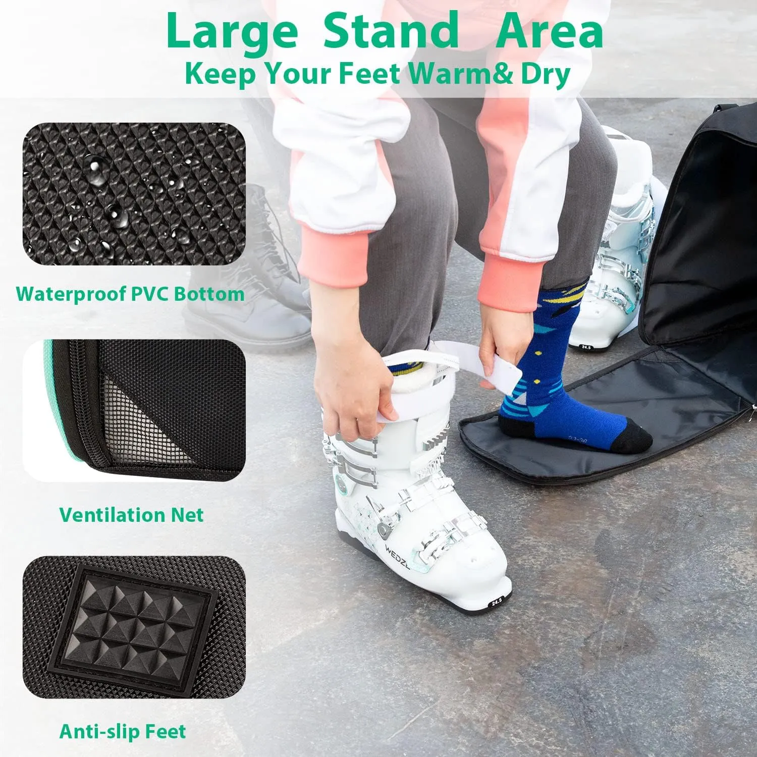 Kids Waterproof Ski Boot & Helmet Bag - Separate Dry & Wet Compartments for Goggles, Gloves, Ski Apparel & Boot Storage