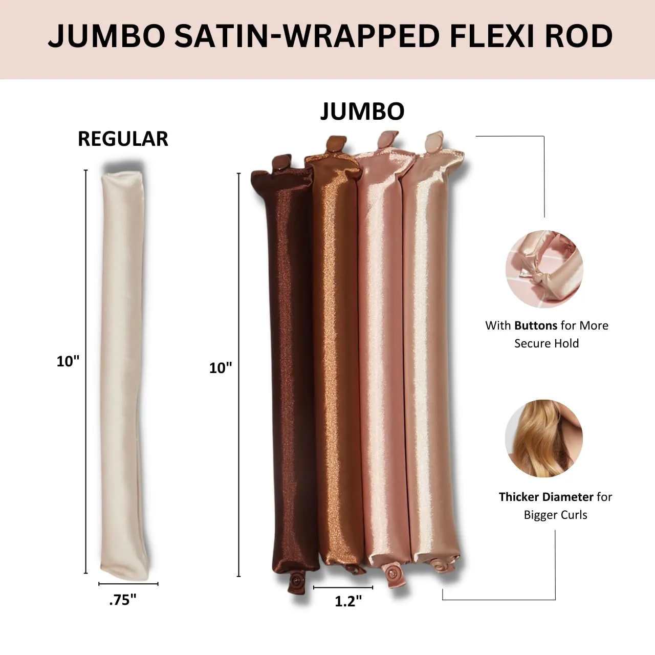 Kitsch Satin Hair Curlers, Heatless Curling Rod - Jumbo Flexi Rod, Heatless Hair Curler - Hair Curlers to Sleep In - No Heat Overnight Curls - For All Hair Types and Texture - 4pcs Rosewood