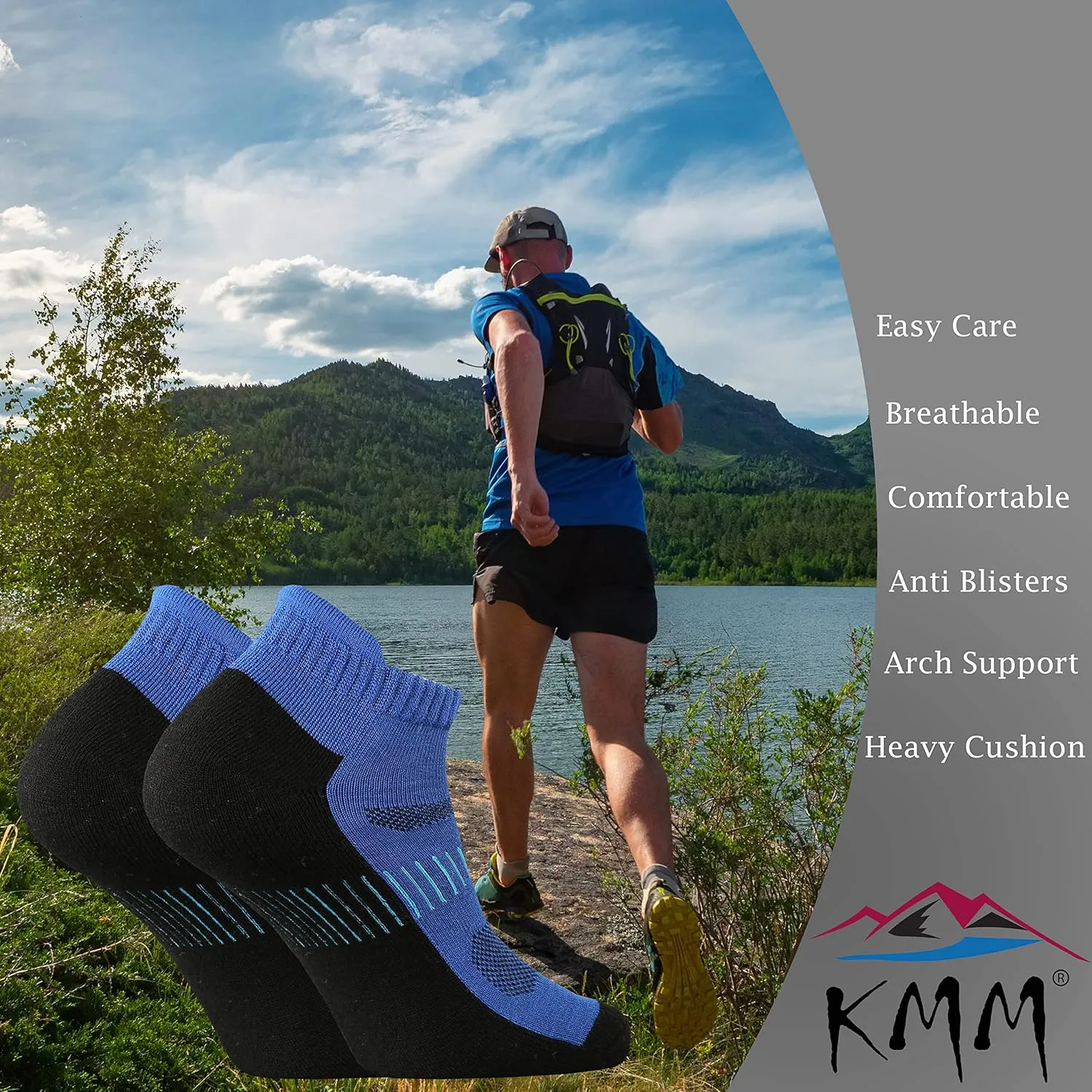 KMM Men's Merino Wool No Show Ankle Socks with Cushion Low Tab Summer for Outdoor Hiking Golf Loafer Sneaker Trail Running