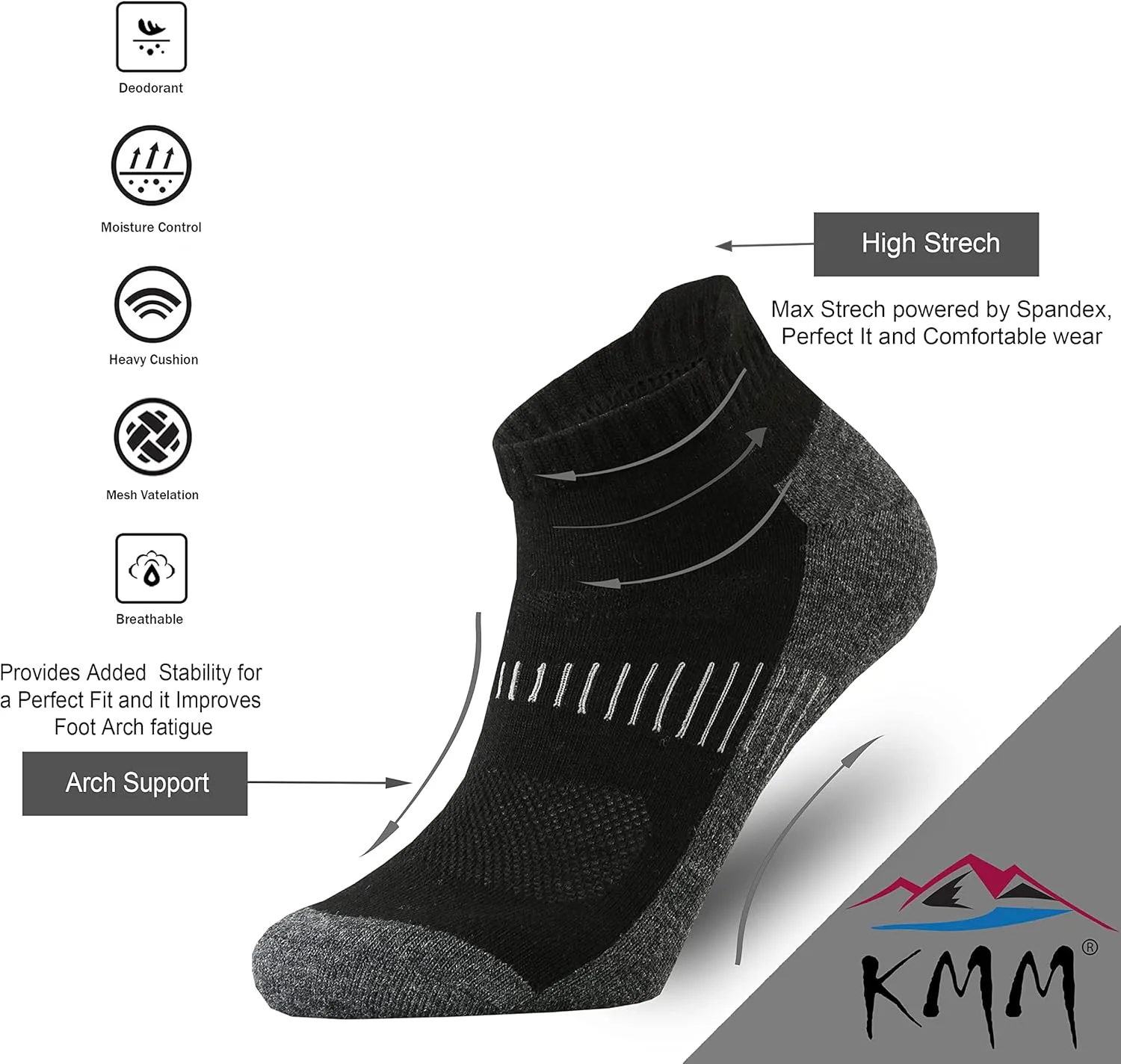 KMM Men's Merino Wool No Show Ankle Socks with Cushion Low Tab Summer for Outdoor Hiking Golf Loafer Sneaker Trail Running
