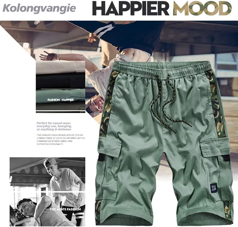 Kolongvangie Men's Cargo Shorts Casual Drawstring Pull On Cotton Summer Big & Tall Relaxed Fit Work Shorts