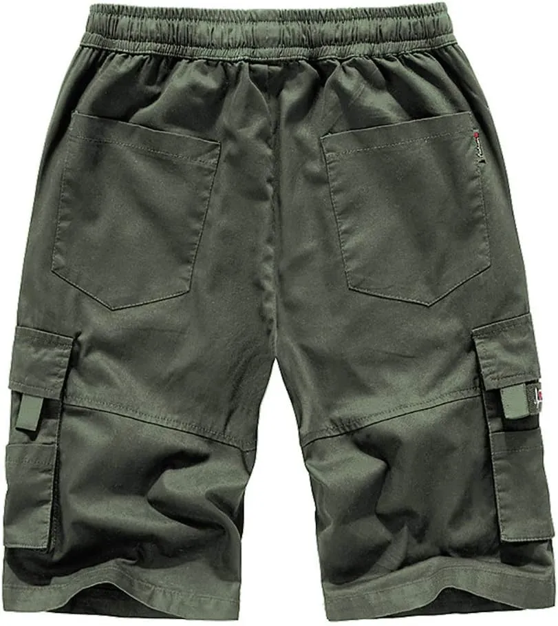 Kolongvangie Men's Cargo Shorts Casual Drawstring Pull On Cotton Summer Big & Tall Relaxed Fit Work Shorts
