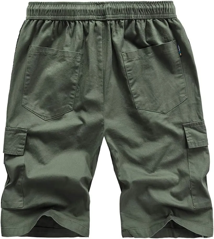 Kolongvangie Men's Cargo Shorts Casual Drawstring Pull On Cotton Summer Big & Tall Relaxed Fit Work Shorts