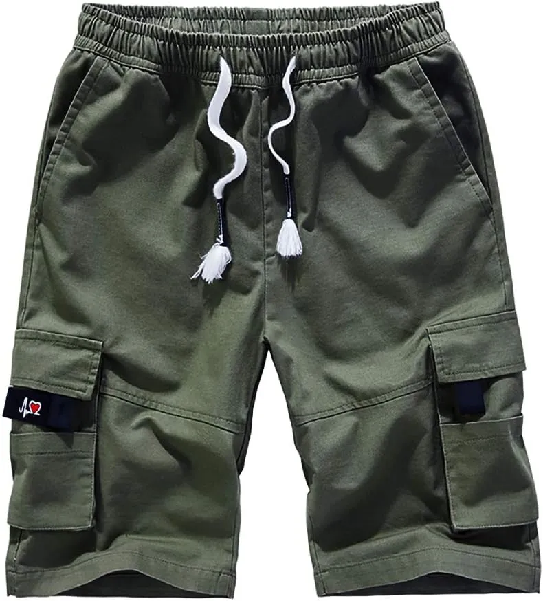 Kolongvangie Men's Cargo Shorts Casual Drawstring Pull On Cotton Summer Big & Tall Relaxed Fit Work Shorts