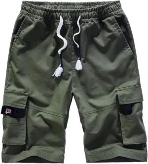 Kolongvangie Men's Cargo Shorts Casual Drawstring Pull On Cotton Summer Big & Tall Relaxed Fit Work Shorts