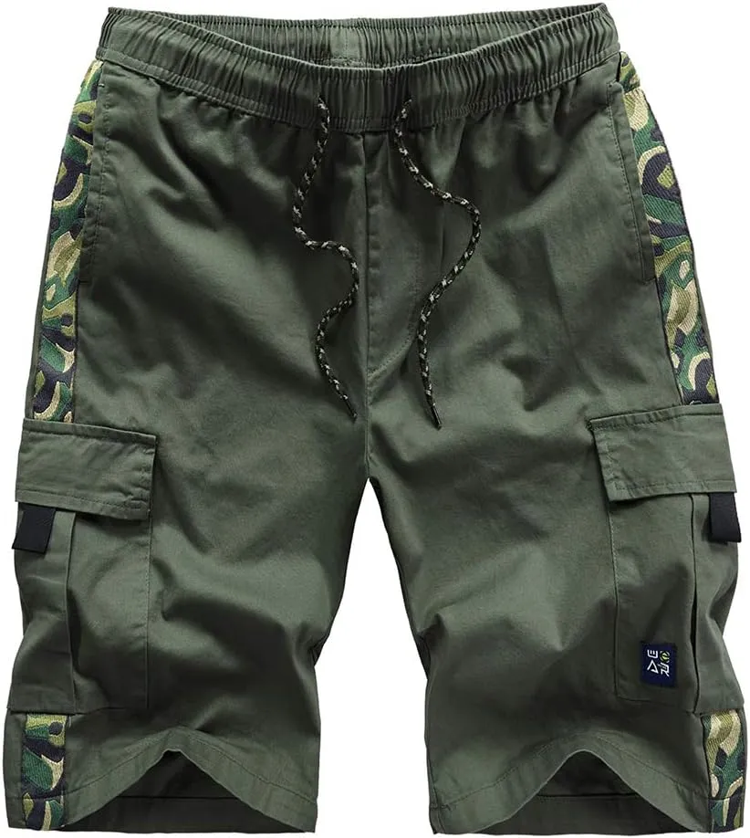 Kolongvangie Men's Cargo Shorts Casual Drawstring Pull On Cotton Summer Big & Tall Relaxed Fit Work Shorts