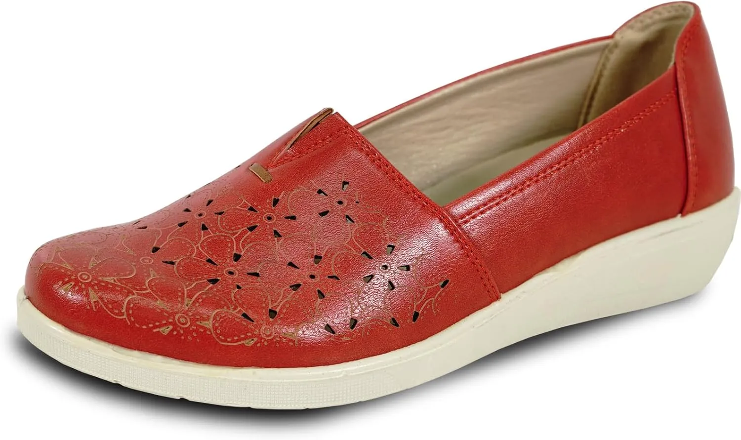 KOZI Women Comfort Casual Wedge Shoe Slip-On Loafer OY Collection Round Toe Gore Removable Insole Black Brown Red White