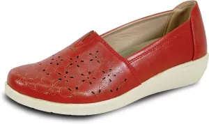 KOZI Women Comfort Casual Wedge Shoe Slip-On Loafer OY Collection Round Toe Gore Removable Insole Black Brown Red White