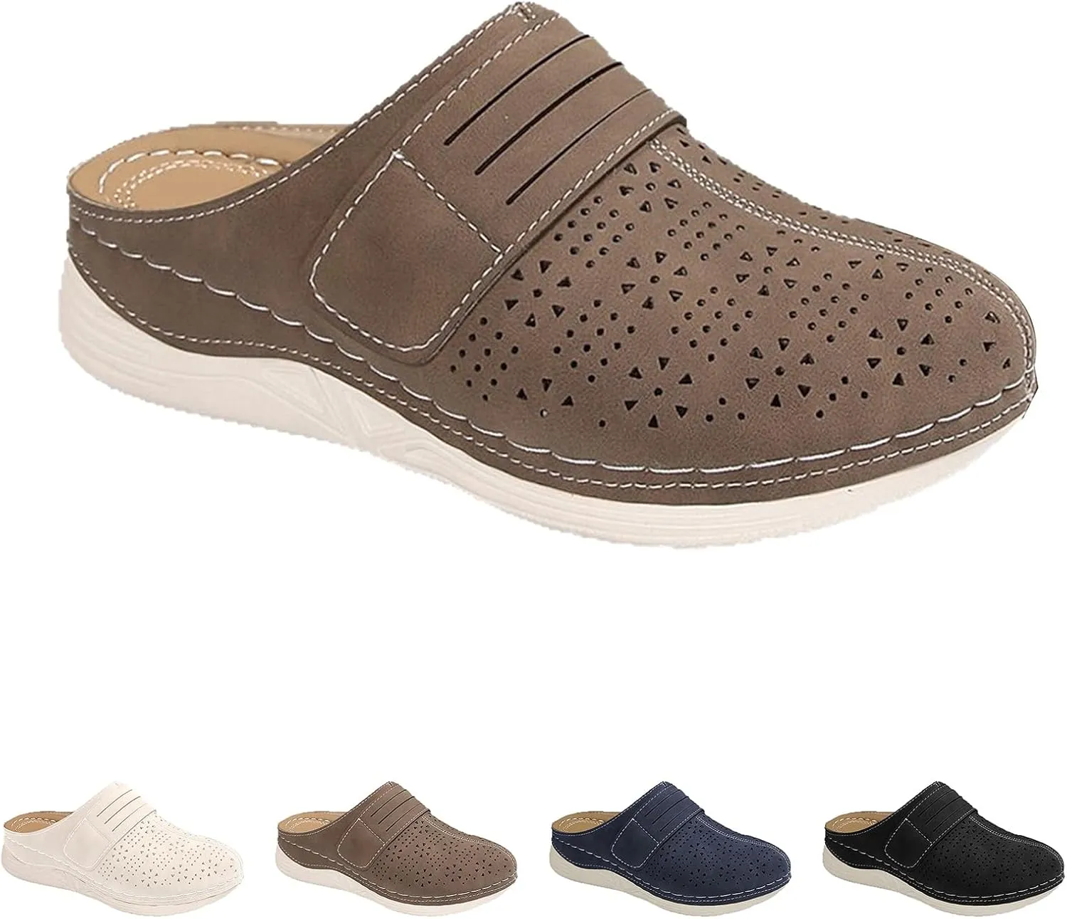 Kubbon Clogs for Womens Slip-On Flat Mule Shoes Comfortable Outdoor Mule Orthopedic Leather Clog Breathable Closed Toe Sandals Summer Wedge Shoes