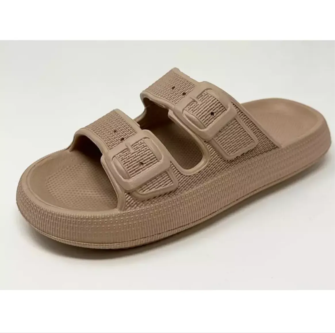 Ladies Twin Faux Buckle Pillow Slides Sliders Slip On Mule Slippers EVA Comfort