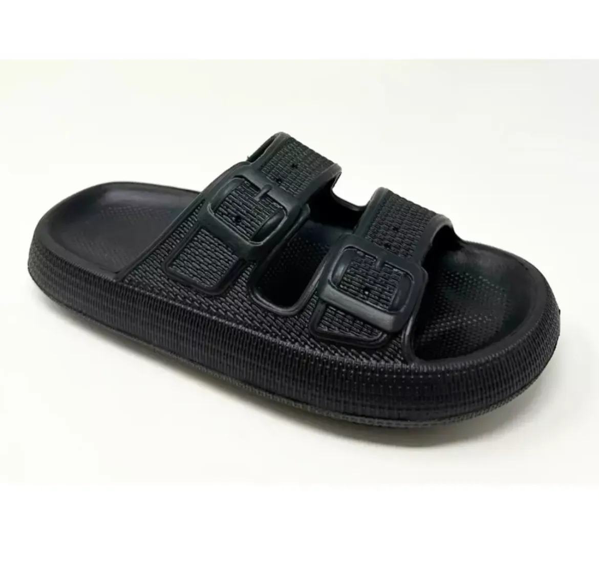 Ladies Twin Faux Buckle Pillow Slides Sliders Slip On Mule Slippers EVA Comfort