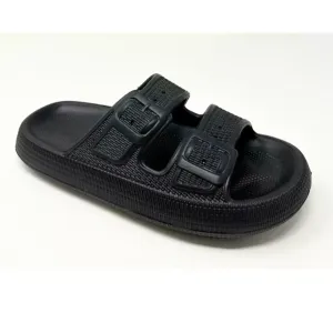 Ladies Twin Faux Buckle Pillow Slides Sliders Slip On Mule Slippers EVA Comfort